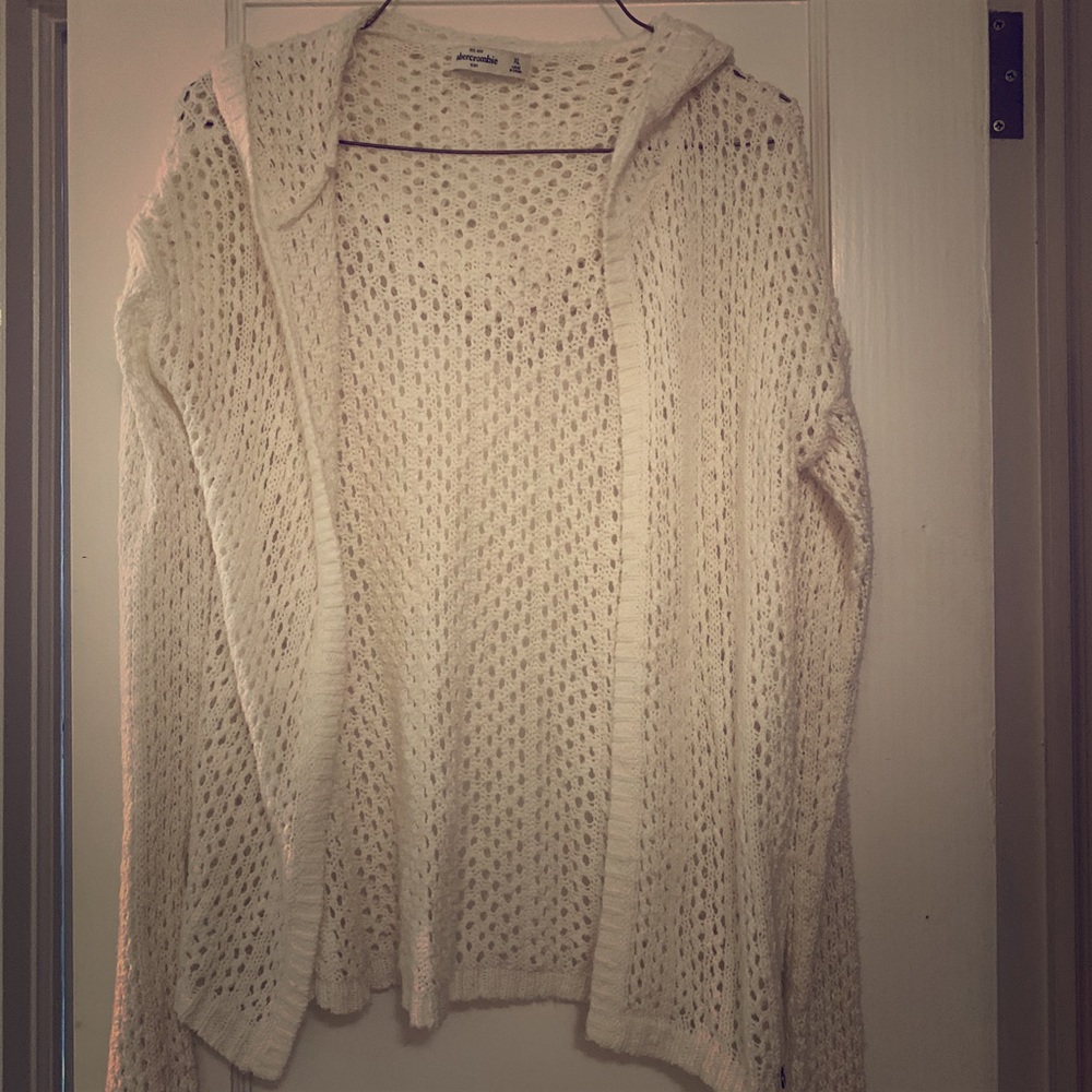 White Abercrombie hooded throw jacket